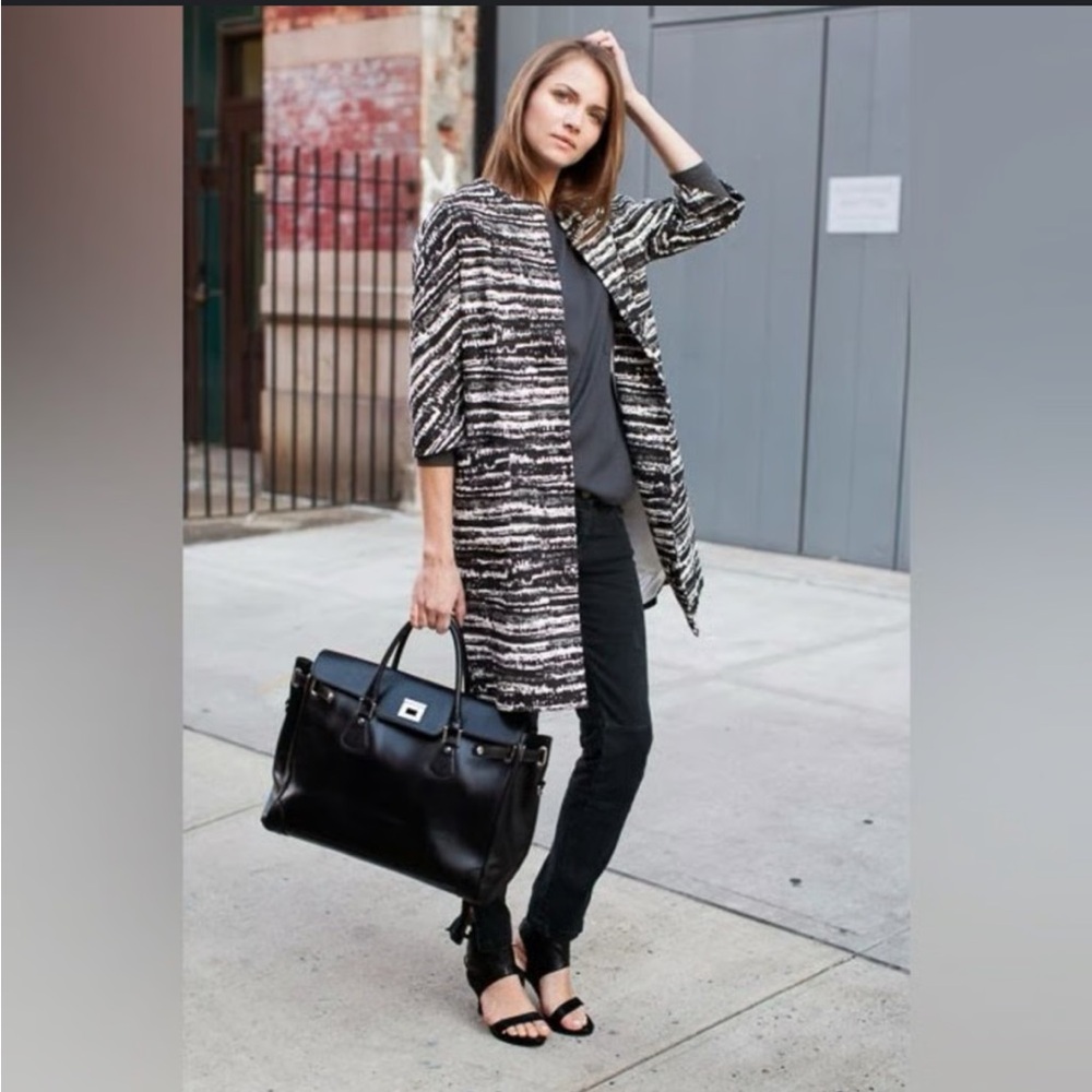 NWT Emerson Fry Black and White Striped no-collar Coat